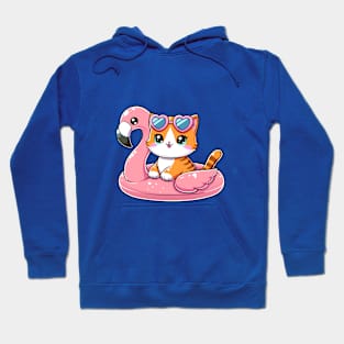 Cute Cat with Flamingo Buoy Hoodie